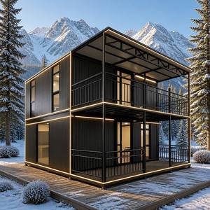 Casa Container a Due Piani, Casa Modulare Duplex, Metallo Ondulato Nero, Illuminazione LED, Balcone con <span class=keywords><strong>Vista</strong></span> sul <span class=keywords><strong>Lago</strong></span>, Vendita all'Ingrosso OEM - Product Image 1