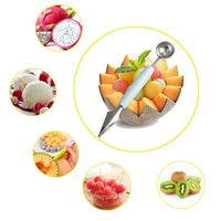 2 In 1 Ganda Stainless Steel Melon Baller Dapur Memotong Semangka Ukiran Pisau Buah Menggali Sendok Piring Sendok Peralatan Dapur