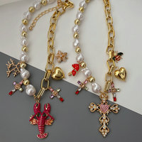 2025 nouveauté multi-éléments chaînes à maillons mixtes collier perle perlage et croix chaîne croix pendentif homard pendentif collier