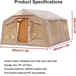 Carpa de Camping Inflable de PVC para <span class=keywords><strong>4</strong></span> Estaciones, Impermeable 3000mm, con Áreas Separadas para <span class=keywords><strong>Dormir</strong></span> y Vivir, para <span class=keywords><strong>4</strong></span>-6 Personas, Carpa Glamping, Oxford 420D - Product Image 2