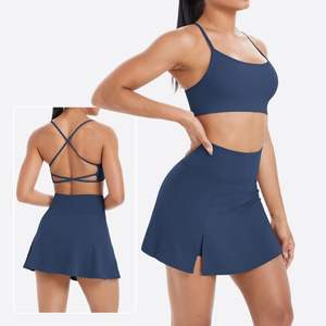 云手感柔软拉丝十字无背运动文胸网球裙套装女性健身跑步锻炼运动服运动服 - Product Image 4