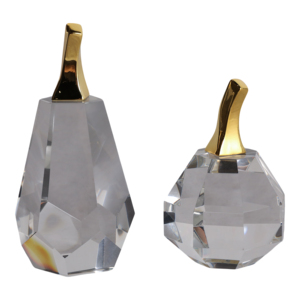 Set di sculture in cristallo a forma di pera e mela con gambo dorato, decorazione moderna per la casa, accessorio per mensole, bagno, ufficio. - Product Image 3
