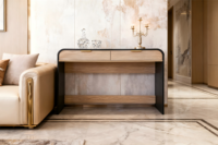 Table console moderne en MDF écologique avec tiroir et rangement pour le salon, base en chevalet