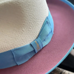 Chapeau Panama blanc unisexe avec bande de ruban bleu, chapeau Fedora en paille, accessoire d'été pour la plage - Product Image 2