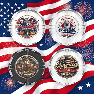 Cendrier en cristal pour le 250e anniversaire de l'indépendance des États-Unis, cendrier rond en verre imprimé Aigle Américain pour la décoration de la fête du 4 juillet - Product Image 1