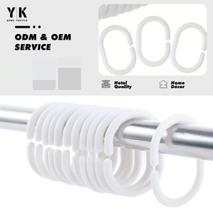 12 crochets de rideau de douche blancs simples, crochets de cintre à rouleau en plastique anneau de rideau de douche c-ring pour salle de bain douche - Product Image 1