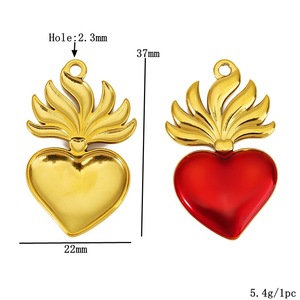 จี้รูปหัวใจวินเทจสแตนเลสชุบทอง 18K สีแดง สำหรับทำสร้อยคอ DIY อุปกรณ์ทำเครื่องประดับรูปหัวใจสไตล์เรโทร - Product Image 3