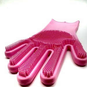 Reusable Silicone Scrubber Gloves Heat Resistant Wash Dish Cleaning Gloves with Cleaning Brush for Summer and Winter Use