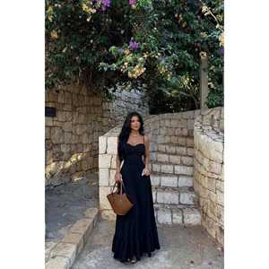 Vestido de Verano Negro con Lazos, Diseño Personalizado, Elegante, Estilo Corto y Fluido, Talla XS, Volantes Decorativos, Aberturas Sexys para Eventos Diurnos, ODM - Product Image 4