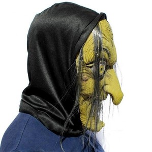 DAMAI Halloween Horror Old Witch Mask With Hooded Scary Clown Hag Latex Masks Green Face Big Nose Old Women Costume Party Props - Product Image 4