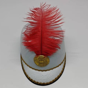 HKZB Customized Red/White Marching <b>Band</b> Cap with Gold Trim Feather <b>Hat</b> for Stage Show Festival Travel Party Unisex Four Seasons - Product Image 2