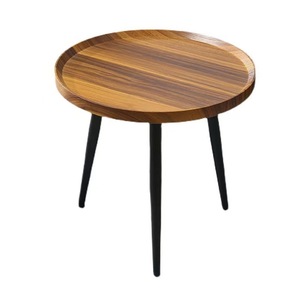 Mesa de Centro Redonda de Madera Maciza de Cedro con 3 Patas de Hierro, Estilo Industrial, Duradera, para Muebles de Sala de Estar o Balcón - Product Image 1