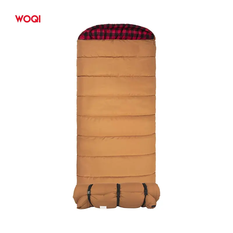 WOQI Custom Logo Portable Canvas Flannel Lining Hollow Fiber Large Sleeping Bag for Outdoor Camping Climbing