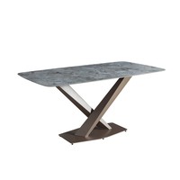 Ensemble de table à manger carrée en ardoise de style minimaliste nordique, 6 places, pour la salle à manger familiale