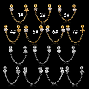 <span class=keywords><strong>Orecchini</strong></span> a perno doppio in acciaio inossidabile 316L YW con zirconi a forma di stella e cuore <span class=keywords><strong>per</strong></span> <span class=keywords><strong>piercing</strong></span> alla cartilagine, elice, <span class=keywords><strong>trago</strong></span> - Gioielli <span class=keywords><strong>per</strong></span> il corpo - Product Image 2