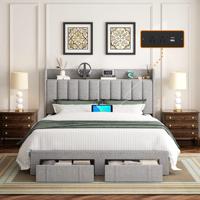 Cadre de lit de rangement avec tête de lit rembourrée moderne, multiprise USB et deux tiroirs pour chambre à coucher, mobilier de maison et chambre d'hôtel