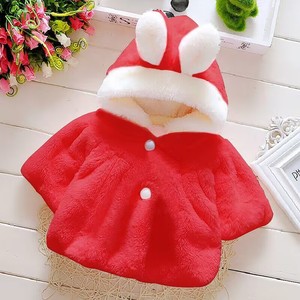 Manteau d'hiver pour bébé fille, doux, en fausse fourrure, avec capuche oreilles de lapin, nœud papillon et boutons pompons, veste pour tout-petit - Product Image 3