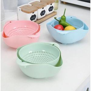 Double Layer Fruit Vegetable Basket PP <b>Material</b> Drainage Kitchen Washing Basin Nordic Colors Hand Wash Only - Product Image 2