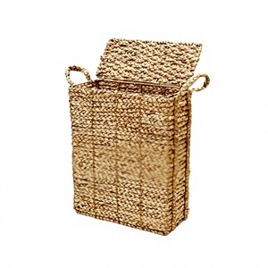 Cesta de Almacenamiento de Ropa Ecológica de Jacinto de Agua con Tapa y Asas, Estilo Rústico, Diseño Multifuncional para Organización - Product Image 1