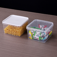 Conteneur carré en plastique pour aliments pour animaux de compagnie, chips, cacahuètes, bonbons, biscuits, chocolat, beurre, seaux avec poignée et couvercle