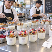Gobelet à parfait en PET transparent personnalisé de 16 oz avec insert et couvercles, gobelet à dessert jetable en forme de U de 98 mm pour granola et fruits