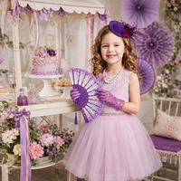 DAMAI Accessoires de fête du thé, de jardin et d'Halloween pour filles, ensemble violet et blanc comprenant un chapeau, un éventail en dentelle, des gants et un collier