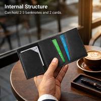 Dompet Kulit Sapi Lipat Tiga Casekey Manufacturer, Dompet Pintar Magnetik dengan Perlindungan RFID, Tempat Kartu Popup untuk Saku Depan