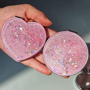 กระจกแต่งหน้าสองด้านแบบมีประกายวิบวับ สีชมพู น่ารัก รูปทรงสี่เหลี่ยม วงกลม หัวใจ แมว พร้อมกระจกขยาย - Product Image 2