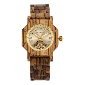 Relojes mecánicos de madera natural con movimiento chino, relojes mecánicos de madera impermeables para hombre - Product Image 1