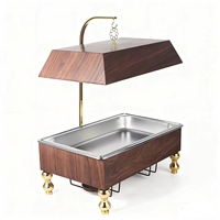 QY 9L Plat de service rectangulaire vintage effet bois, chauffe-plat de buffet noir marbré de qualité supérieure avec couvercle suspendu pour hôtels et mariages