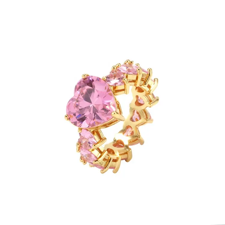 लक्जरी पीतल चांदी Bling बिंग Baguette दिल के आकार हीरे की अंगूठी के लिए लड़की महिलाओं उपहार