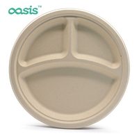 Assiette jetable Oasis 10 pouces, écologique, biodégradable, à 3 compartiments, 100 % pulpe de bagasse de canne à sucre, vaisselle micro-ondable