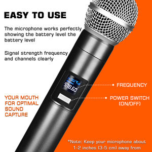 Micrófono Inalámbrico UHF MX-R42, Micrófono de Mano Dual, Rendimiento Profesional para Escenario, Plástico, Cancelación de Ruido, Ligero - Product Image 3