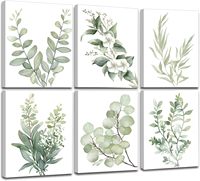 Lot de 6 tableaux sur toile botaniques, impressions minimalistes d'eucalyptus, fleurs blanches et feuilles, pour décoration intérieure