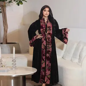 Ả Rập Saudi Phụ Nữ Của Thời Trang Hồi Giáo Ả Rập Dubai Vàng Nhung Jacquard Khí Buổi Tối Dresses Thổ Nhĩ Kỳ Cổ Điển Thời Trang Jalabiya Kaftan