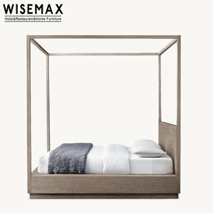 MEUBLES WISEMAX Chambre à coucher de style américain moderne en bois de chêne massif <span class=keywords><strong>Lit</strong></span> royal Queen Size <span class=keywords><strong>Lit</strong></span> à <span class=keywords><strong>baldaquin</strong></span> pour hôtel resort villa - Product Image 6