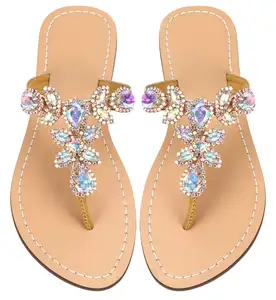 Summer 2023 New Color Sandals Color Diamond Sandals Round Flat Shoes Casual Large Sandals Wholesale Women PU Customize Support