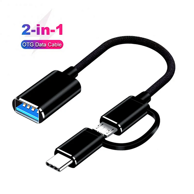 2-in-1 Micro USB USB C to USB3.0 OTG Cable Adapter New Condition Type C Male USB Female Converter Pro Charging Function