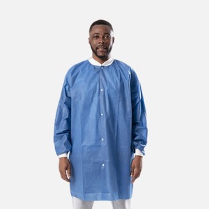 थोक लंबी आस्तीन घुटने की लंबाई भोजन प्रसंस्करण एंटीस्टैटिक वयस्क कस्टम गैर-बुने वाले एसएमएस डिस्पोजेबल मेडिकल लैब कोट - Product Image 3