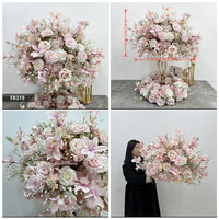 Arreglo Floral Grande de Rosas para Mesa de Boda, 50 cm, 60 cm, 70 cm, 80 cm, Centros de Mesa Florales, Bola de Flores Artificiales en Color Blanco Marfil y Borgoña