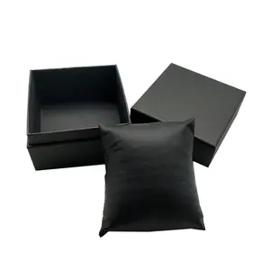 Impression de boîte cadeau noire de luxe personnalisée pour montre unique avec logo et petit oreiller