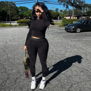 Nuovo Set Moda Donna Autunnale, Maglia Aderente a Coste e Leggings, Completo Due Pezzi in Maglia Costolata - Product Image 1