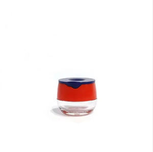 Glass Cylinder Cosmetic Jar with Wood Collar <b>Silk</b> Screen Printing Screw Cap <b>Red</b>/Blue Lid Translucent Base for Personal Care - Product Image 1