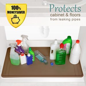 Tapete Impermeable para Debajo del Fregadero, Protector de Silicona para Gabinetes de Cocina de 34" x 22", Bandeja Recolectora de Goteos para Baño, Gris - Product Image 3