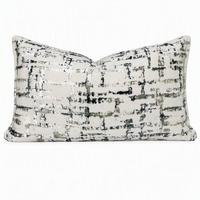 Coussin Lombaire Texturé Crème Ivoire Charbon à Motif Abstrait – Coussin Décoratif pour Canapé, Salon, Chambre et Décoration Intérieure