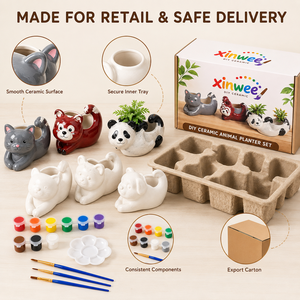 Kit per Dipingere Vasi in Ceramica a Forma di Animali, <span class=keywords><strong>Set</strong></span> Creativo per Bambini con Vasi per Piante Grasse a Forma di Panda e Gatto, Regalo Decorativo per le Festività - Product Image 5