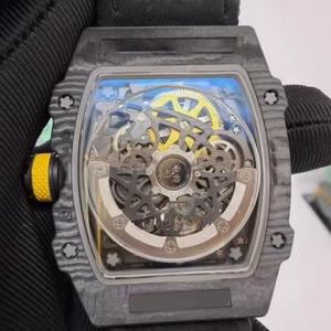 Luxury RM67-02 Black Knight Yellow Skeleton <b>7</b>.8mm Carbon Fiber <b>Watch</b>, Real Balance Wheel at <b>7</b> O Clock, 60-Hour Power Reserve - Product Image 4