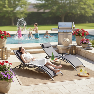 Bain de Soleil Pliable en S d'Extérieur Empilable <span class=keywords><strong>Chaise</strong></span> <span class=keywords><strong>Longue</strong></span> Transat Inclinable à Tissu en Maille Vente Chaude Par Correspondance - Product Image 3