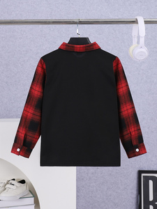 Venta al por mayor de ropa de Primavera de manga larga para niños, Camisa de franela para niños, ropa de franela superior a cuadros rojos para niños - Product Image 2