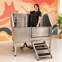 Baignoire professionnelle pour toilettage canin de 50 pouces en acier inoxydable 304 avec porte et rampe pour salon et animalerie